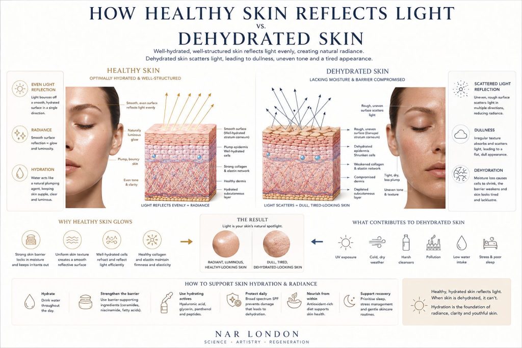 Healthy-dehydrated skin diagram