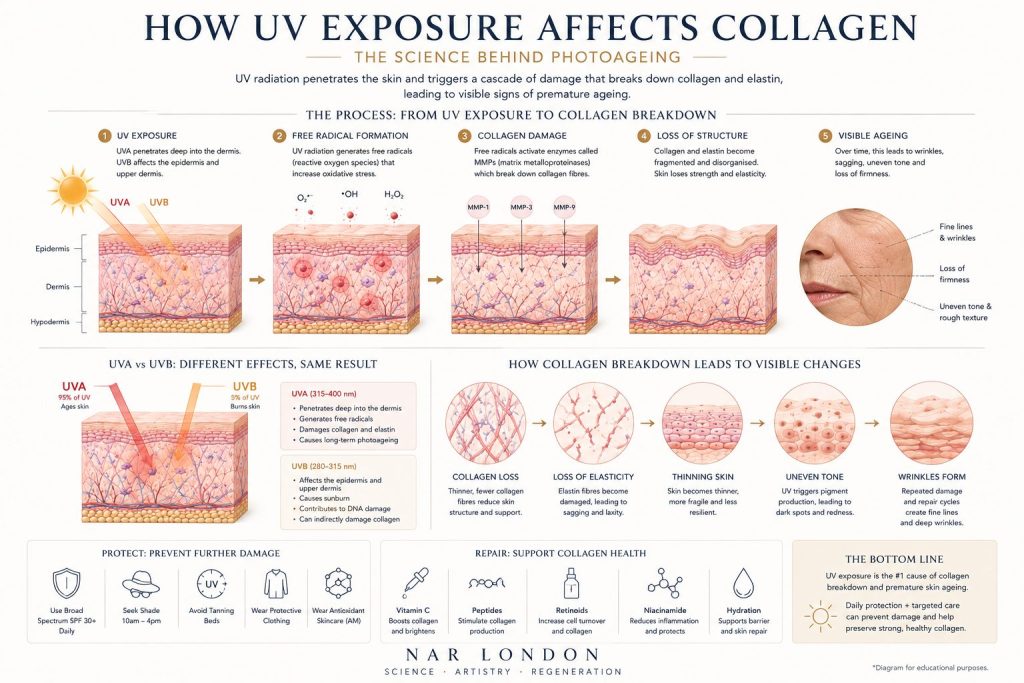 How UV Exposure Affects Collagen diagram